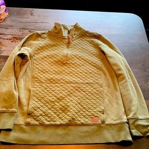 LL Bean Womens Green Quilted Sweatshirt Size M Pullover 1/4 Zip